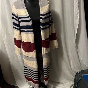 Nwt Striped Long Cardigan Sweater